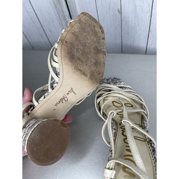 Sam Edelman Daffodil Leather Sandal Snake Print Ivory Round Block Heel Size 7 - Picture 6 of 6